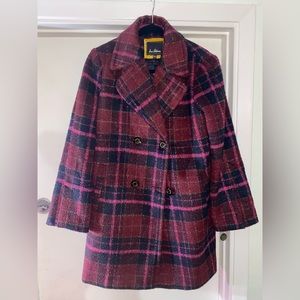Sam Edelman Pink Navy Plaid Pea Coat